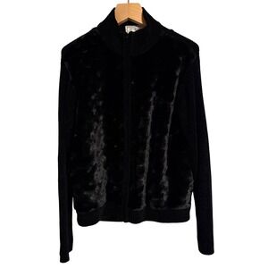 Black Faux Fur & Knit Zip Up Jacket Women's Medium Y2K Mobwife artsy eclectic